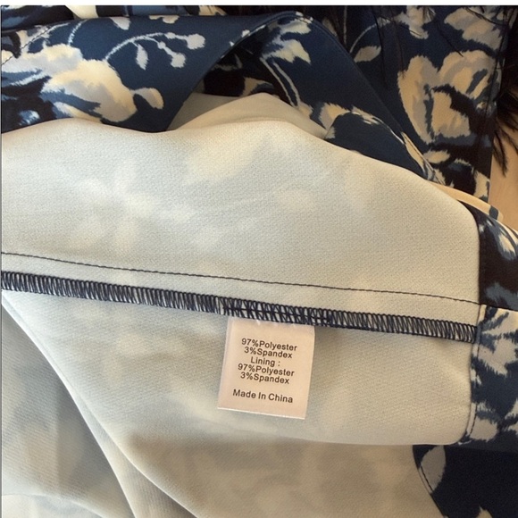 Tuckernuck Blue and White Floral Dress with Black Feather Cuffs - Picture 3 of 6